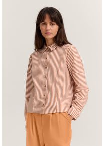 Langarmbluse Bugatti, Damen, Gr. 46, beige (640, messing), Chiffon, 70% Baumwolle, 27% Polyamid, 3% Elasthan, gestreift, normal, ohne Ausschnitt, Blusen Langarmbluse, gestreift aus Baumwollmischung
