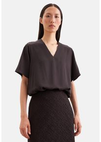 Klassische Bluse Seidensticker, Damen, Gr. XL (42), schwarz (braun), 75% Acetat, 25% Polyester, unifarben, regular fit, V-Ausschnitt, Blusen Klassische Bluse, Tunika Uni