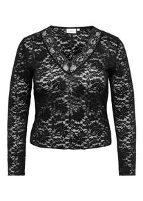 Langarmshirt Only CARMAKOMA "CARNIKKA L/S LACE TOP JRS NOOS", Damen, Gr. M, schwarz-wei&szlig; (schwarz), Jersey, Obermaterial: 95% Polyamid, 5% Elasthan, unifarben, figurbetont normal, V-Ausschnitt, Shirts Langarmshirt, Kunstfaser