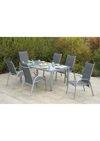 Garten-Essgruppe Merxx "Amalfi", silber (silber, grau), Polyester, Aluminium, Polyester, Sitzm&ouml;bel-Sets, Garten-Essgruppe
