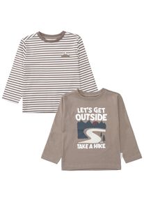 Langarmshirt STACCATO, Jungen, Gr. 92/98, beige (mokka, str, mokka), Single Jersey, Obermaterial: 100% Baumwolle, bedruckt, gestreift, normal h&uuml;ftbedeckend, Rundhals, abgesteppte Kante, Shirts Langarmshirt, 2er Pack / gestreift-bedruckt / f&uuml;r Boys