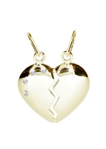 Kettenanh&auml;nger OSTSEE-SCHMUCK "OSTSEE-SCHMUCK Anh&auml;nger geteiltes Herz Anh&auml;nger geteiltes Herz", gelb (wei&szlig;, neutral), Schmuckanh&auml;nger, Damen, 23 x 18mm, Silber 925 (Sterlingsilber), 1,6 g, Kettenanh&auml;nger
