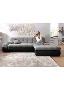 Ecksofa DOMO collection "MORIC 300x172 cm, XXL-Sofa mit viel Platz, L-Form, auch in Cord", grau (wei&szlig;, grau), B:300cm H:80cm T:172cm, Kunstleder SOFTLUX / Struktur (90% Polyester/ 10% Polyacryl);Microfaser PRIMABELLE (100% Polyester)/ Struktur (90% Polyester/ 10% Polyacryl), Sofas, Ecksofa, wahlweise mit Bettfunktion und Armteilverstellung, schwarz-wei&szlig;-grau