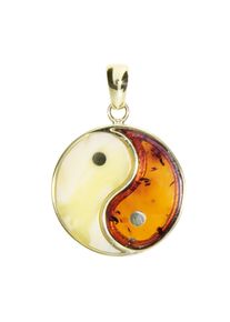 Kettenanh&auml;nger OSTSEE-SCHMUCK "OSTSEE-SCHMUCK Anh&auml;nger Yin & Yang Anh&auml;nger Yin & Yang", gelb (wei&szlig;, neutral), Schmuckanh&auml;nger, Damen, 34x23mm, Gelbgold 333, 4,3 g, Kettenanh&auml;nger