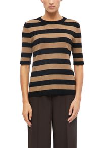 Strickpullover s.Oliver BLACK LABEL, Damen, Gr. 34, braun (braun stripe), Strick, Obermaterial: 70% Viskose, 30% Polyamid, gestreift, normal h&uuml;ftbedeckend, Rundhals, B&uuml;ndchen, Pullover Strickpullover, Halbarm Sommerpullover mit Viskose / Rundhals