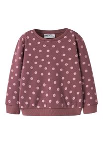 Sweatshirt name it "NMFDAVINA LS SWEAT FLEECE BRU NOOS", M&auml;dchen, Gr. 122/128, braun (wild ginger aop:with lilas flowers), Sweatware, Obermaterial: 66% Polyester, 30% Baumwolle, 4% Elasthan, bedruckt, normal normal, Rundhals, Rippb&uuml;ndchen, Sweatshirts Sweatshirt, in klassischer Form und mit tollem Alloverprint