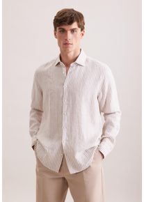 Leinenhemd Seidensticker "Schwarze Rose", Herren, Gr. XL (44), normale &Auml;rmell&auml;ngen, beige, 100% Leinen, gestreift, regular fit, 2-Knopf-Manschette, Hemden Leinenhemd, Regular 1/1 Kentkragen Gestreift