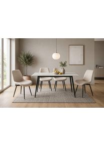 Essgruppe OTTO HOME "Juniper", beige (beige, wei&szlig;, beige, schwarz), B:140cm H:73,5cm T:80cm, Metall, Stahl, Stein, Sitzm&ouml;bel-Sets, Essgruppe, Tisch 140x80cm in Sinterstein-Keramikoptik mit 4 St&uuml;hlen, 360 drehbar