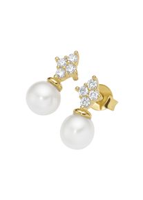 Paar Ohrstecker "Ohrstecker mit S&uuml;&szlig;wasser-Perlen und Zirkonia, Silber 925", gold, Giorgio Martello MILANO, Ohrringe, Damen, Silber 925 (Sterlingsilber), Paar Ohrstecker