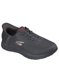 Slip-On Sneaker Skechers "GO WALK FLEX-HANDS UP", Herren, Gr. 46, grau (dunkelgrau), Textil, Schuhe Slip-On Sneaker, Schlupfschuh, Halbschuh, Freizeitschuh, mit Gummizug, Slip ins