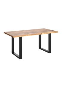 Ambia Garden Gartentisch, Schwarz, Akaziefarben, Holz, Metall, Akazie, vollmassiv, rechteckig, U-Form, 80x76x140 cm, Fsc, Holzm&ouml;bel, Holztische, Gartentische Holz