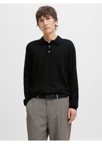 Jack & Jones Polokragenpullover JACK & JONES "JPRBLAMERINO KNIT POLO", Herren, Gr. M, schwarz, Strick, Obermaterial: 100% Wolle, unifarben, regular fit normal, ohne Ausschnitt, B&uuml;ndchen, Pullover Polokragenpullover, Wolle, regular fit