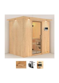 Sauna Karibu "Finja", beige (naturbelassen), Saunaofen, externe Steuerung, 3,6 kW, Saunen, Sauna, Ofen 3,6 kW externe Strg.easy