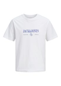 Jack & Jones T-Shirt JACK & JONES "JORFREDERIKSBERG BRANDING TEE SS CN FST", Herren, Gr. S, wei&szlig; (hellwei&szlig;), Jersey, Obermaterial: 100% Baumwolle, bedruckt, regular fit normal, Rundhals, Shirts T-Shirt, Baumwolle, regular fit