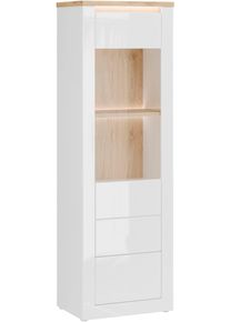 Vitrine FORTE "Vitrine, T&uuml;ranschlag frei w&auml;hlbar, grifflos, Push to Open", wei&szlig;, wei&szlig; glanz, wildeiche nature, B:61,7cm H:192,2cm T:41,6cm, FSC-zertifizierter Holzwerkstoff, Schr&auml;nke, Vitrine, B/H/T 61,7/192,2/41,6 cm inklusive Beleuchtung