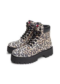 Schn&uuml;rboots Tommy Jeans "TJW PLATFORM CHEETAH BOOTS", Damen, Gr. 37, geparden, druck, Nappaleder, Veloursleder, Schuhe Schn&uuml;rboots, Blockabsatz, Plateau, Stiefelette im coolen Geparden-Look