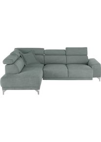 Ecksofa 3C CANDY "Greve Sofa immer mit manuelle Kopfteilverstellungen, modern, elegant", blau (petrol), B:249cm H:79cm T:209cm, 100% Leder, Sofas, Ecksofa, wahlweise motorischer Sitzvorzug, bequem und zeitlos, L-Form