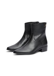 Stiefelette Tommy Hilfiger "LEATHER ANKLE BOOT W ZIP", Damen, Gr. 39, schwarz, Nappaleder, Schuhe Stiefelette, Blockabsatz, Boots in spitz zulaufender Form, schmale Form