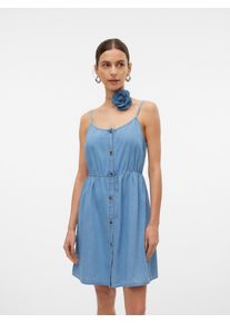 V&eacute;ro Moda Jeanskleid VERO MODA "VMFLICKA STRAP SHORT DRESS LCS", Damen, Gr. XS, N-Gr, blau (light blau denim), Denim/Jeans, Obermaterial: 100% Baumwolle, unifarben, regular fit kurz, V-Ausschnitt, Kleider Jeanskleid, Baumwolle, regular fit, verstellbare Tr&auml;ger