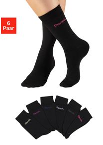 Basicsocken Bench. "Herrensocken f&uuml;r Beruf und Freizeit", Damen, Gr. 43-46, schwarz (6x schwarz), Baumwollmischung, unifarben, elastisch, Socken Basicsocken, mit farbigem kleinen Markenlogo
