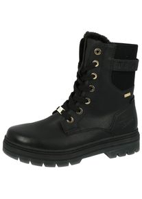Schn&uuml;rboots Tom Tailor, Damen, Gr. 36, schwarz, Elastischer Einsatz, Lederimitat, Schuhe Schn&uuml;rboots, Winterstiefel mit Logopr&auml;gung an der Ferse
