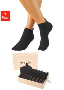 Sneakersocken Lascana "f&uuml;r Damen mit eingestricktem Markenlogo", Damen, Gr. 39-42, schwarz (7x schwarz), Baumwollmischung, unifarben, elastisch, Socken Sneakersocken, in ansprechender Geschenkbox