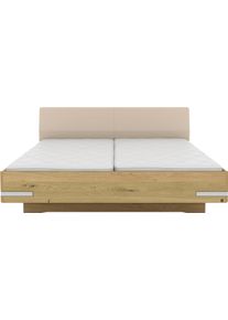 Holzbett Musterring "Savona, Bettgestell, Bettrahmen, teilmassiv Bianco-Eiche", beige (wei&szlig;, neutral), B:200cm L:190cm, Betten, Holzbett, Kopfteil Kunstleder Champagner, Details in Chrom, verschiedene Gr&ouml;&szlig;en
