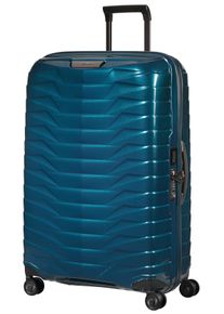 Hartschalen-Trolley Samsonite "PROXIS, verschiedene Gr&ouml;&szlig;en und Farben", Damen, Gr. B/H/T: 51cm x 75cm x 31cm 98 l, blau (petrol blau), Polypropylen, unifarben, festlich, Koffer Hartschalen-Trolley, arretierbares und versenkbares Druckknopf-Trolleysystem