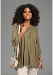 Tunikashirt Laura Scott, Damen, Gr. 48/50, braun (khaki), Jersey, Obermaterial: 95% Viskose, 5% Elasthan, unifarben, A-Linie Po-bedeckend, Rundhals, Raglan&auml;rmel 1-Knopf-Manschette, Shirts Tunikashirt, A-Linie Passform, Po-bedeckende L&auml;nge, aus elastischer Viskosemischung