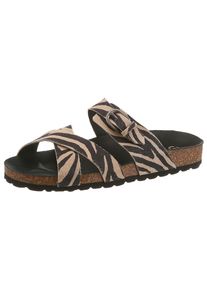 Pantolette VERBENAS "RUBI ZEBRA", Damen, Gr. 37, beige (zebraoptik), Veloursleder, Schuhe Pantolette, Sommerschuh, Strandschuh, Hausschuh mit verstellbarer Schnalle