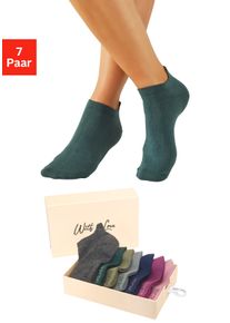 Sneakersocken Lascana "f&uuml;r Damen mit eingestricktem Markenlogo", Damen, Gr. 35-38, bunt (1x anthrazit, 1x gr&uuml;n, 1x petrol, 1x graugr&uuml;n, 1x altrosa, 1x beere, 1x marine), Baumwollmischung, unifarben, elastisch, Socken Sneakersocken, in ansprechender Geschenkbox