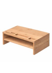 Rehausseur d&rsquo;&eacute;cran en bambou avec compartiment de rangement organiseur de bureau naturel Divit DPLC1