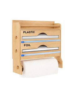 Porte-rouleaux en bambou 4 en 1 avec porte-essuie-tout et &eacute;tag&egrave;re &agrave; &eacute;pices naturel Divit DPLC1