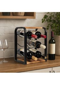 Casier &agrave; vin bambou Divit WR4 porte-bouteilles range-bouteilles pour 6 bouteilles 3 niveaux rustique DPLC4