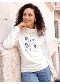 Damen Sweatshirt mit weitem Rollkragen in ecru-bleu ,Gr&ouml;&szlig;e 40, WITT, 100% Baumwolle