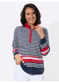 Damen Sweatshirt mit platziertem Ringelmuster in marine-rot-geringelt ,Gr&ouml;&szlig;e 44, WITT, 50% Baumwolle, 50% Polyester