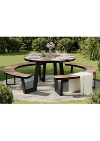 Ambia Garden Gartentischgruppe, Anthrazit, Teakfarben, Metall, Kunststoff, rund, 75 cm, Gartenm&ouml;bel, Gartengarnituren, Gartenm&ouml;bel-Sets