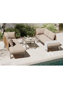 Beldano Loungegarnitur, Braun, Gelb, Beige, Metall, Kunststoff, Textil, 200x67x68 cm, Gartenm&ouml;bel, Loungem&ouml;bel, Loungegarnituren