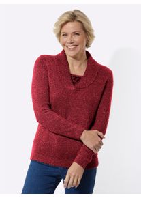 Damen Pullover in 2-in-1-Optik mit Schalkragen in kirsche ,Gr&ouml;&szlig;e 48, WITT, 80% Polyacryl, 20% Polyester