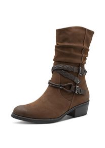 Marco Tozzi Cowboy Stiefelette , Blockabsatz, Kurzstiefel, Westernstiefelette mit Flecht-Zierriemchen braun, Gr&ouml;&szlig;e 41