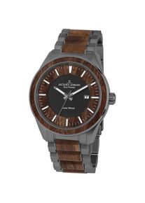 Jacques Lemans Solaruhr &raquo;Eco Power Solar Wood&laquo; Armbanduhr, Herrenuhr, Datum, Holz-Zifferblatt, Edelstahlarmband