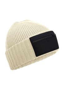 Beechfield Zip Patch muts (Zand/Zwart)