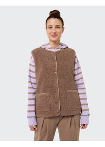 Fleeceweste Venice Beach "D TEDDY-WESTE LEXI", Damen, Gr. XL, braun (nubuk), Materialmix, Obermaterial: 60% Polyester, 40% Baumwolle. Futter: 97% Baumwolle, 3% Elasthan, unifarben, Rundhals, Westen Fleeceweste, f&uuml;r Erwachsene, mit Druckknopfleiste, in Unifarben