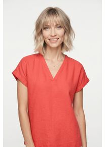 Kurzarmbluse soyaconcept "SC-INA 51", Damen, Gr. S, rot (bittersweet), Web, Obermaterial: 55% Leinen, 45% Viskose, unifarben, normal, V-Ausschnitt, Blusen Kurzarmbluse, Viskosemischung mit Leinen