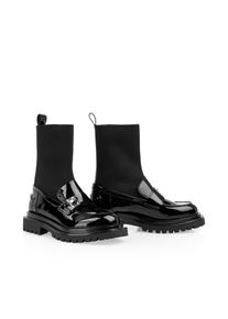 Stiefelette Marc Cain, Damen, Gr. 40, schwarz, Lackleder, Textil, Schuhe Stiefelette, Blockabsatz, Schlupfboots mit elastischem Stretchschaft