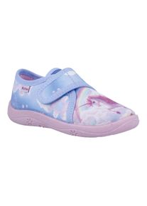 Hausschuh Richter "Mia", M&auml;dchen, Gr. 31, blau kombiniert, Baumwolle, Schuhe Hausschuh, Klettschuh, mit sch&ouml;nem Fantasy-Motiv, Gr&ouml;&szlig;enschablone zum Download