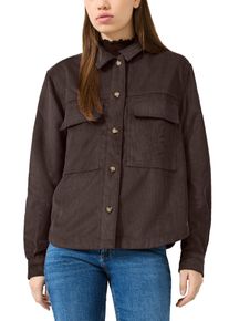 Hemdbluse QS, Damen, Gr. 44, braun, Cord, Obermaterial: 89% Polyester, 11% Polyamid, unifarben, h&uuml;ftlang, 1-Knopf-Manschette, Blusen Hemdbluse, aus Cord, Overshirt mit Pattentaschen