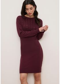 Strickkleid Tamaris "aus weicher Viskosemischung", Damen, Gr. 38, N-Gr, rot (bordeaux melange), Strick, Obermaterial: 50% Viskose, 28% Polyester, 22% Polyamid, unifarben, figurumspielend mini, Rundhals, Rippb&uuml;ndchen, Kleider Strickkleid, Mini-L&auml;nge, modischer Ajourstrick
