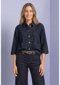 Jeansbluse Street One, Damen, Gr. 44, blau (rinse soft washed), Denim/Jeans, Obermaterial: 72% Baumwolle, 27% Polyester, 1% Elasthan, unifarben, bequem h&uuml;ftbedeckend, Rundhals, abgesteppte Kante, Blusen Jeansbluse, 3/4-Arm Hemdbluse mit Knopfleiste, Topseller
