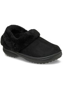 Hausschuh Crocs "Unfurgettable Vegan Suede Clog", Damen, Gr. 37, schwarz, Velourslederimitat, Schuhe Hausschuh, Schlupfschuh, Homeslipper mit Warmfutter